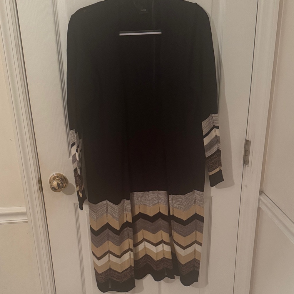 New Directions Black and Tan Chevron Cardigan